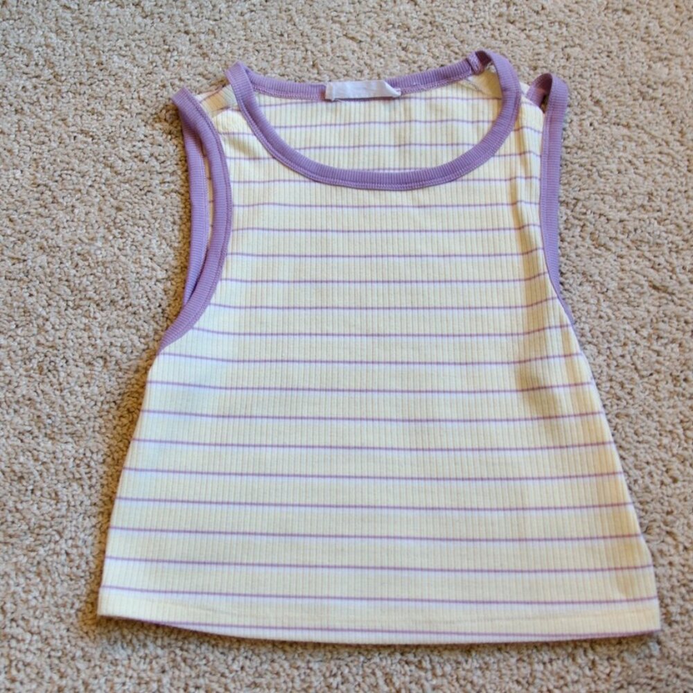ELODIE Cut Out Shoulder Vanilla Striped Purple Tank Top Sleeveless Size M